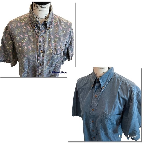 Vintage Bugle Boy Shirts Blue Paisley Size Medium Bundle Set Preppy Frat office - Picture 2 of 7